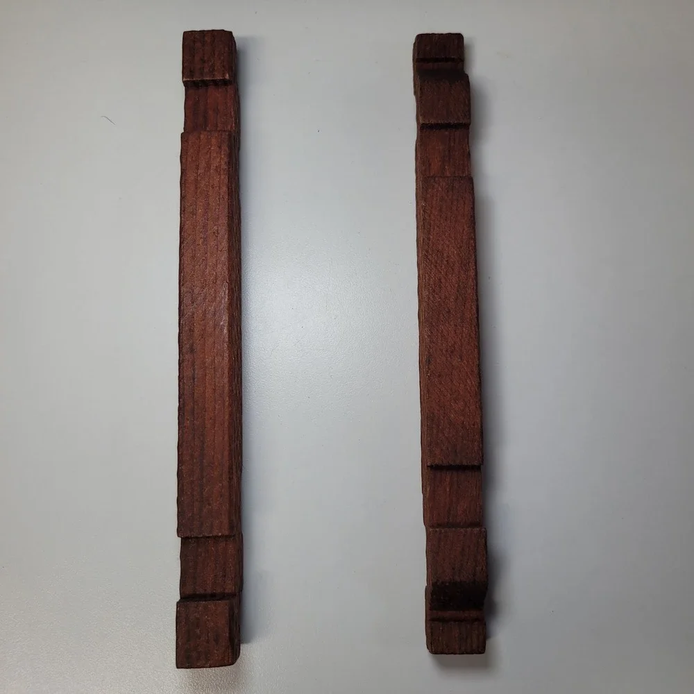 Vintage Long Square Interlocking Wooden Blocks Set of 2 Brown 8.25 Inch Notched